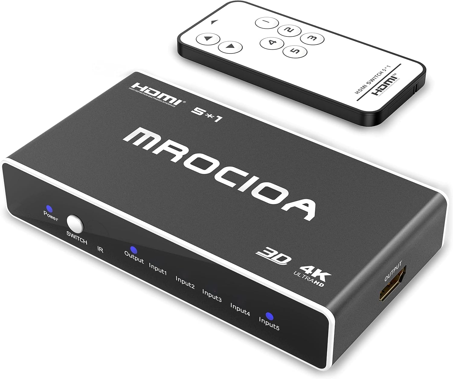 MROCIDA HDMI Switch 4K 30hz hdmi 1.4 5 in 1 Out HDMI Switcher 5 Port with IR Remote Control HDMI Splitter Support