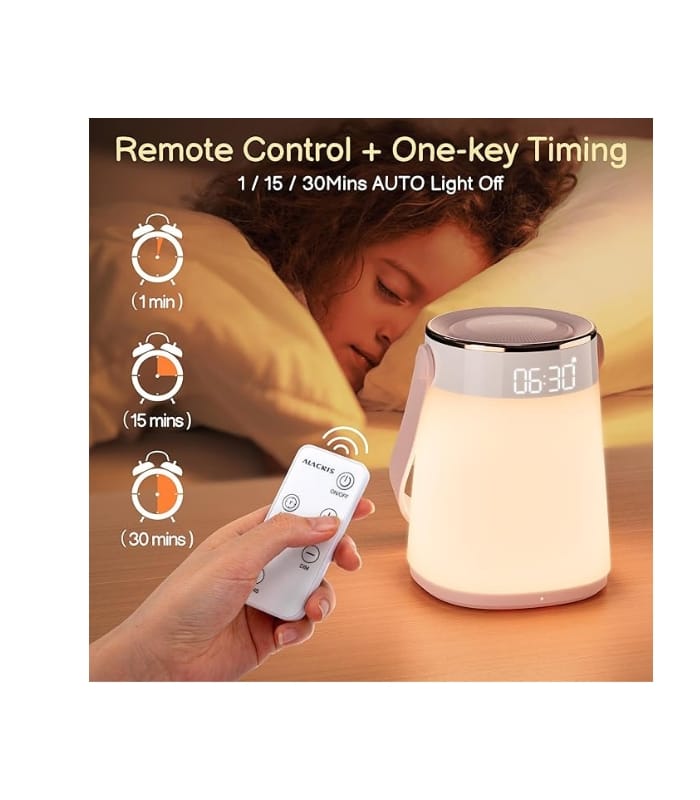 ALACRIS Night Light Dimmable, Bedside Lamp Portable with Romote Control and Alarm Clock