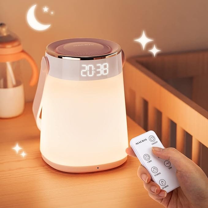 ALACRIS Night Light Dimmable, Bedside Lamp Portable with Romote Control and Alarm Clock