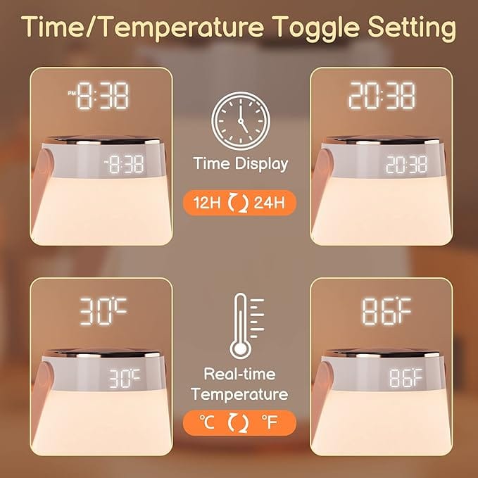 ALACRIS Night Light Dimmable, Bedside Lamp Portable with Romote Control and Alarm Clock