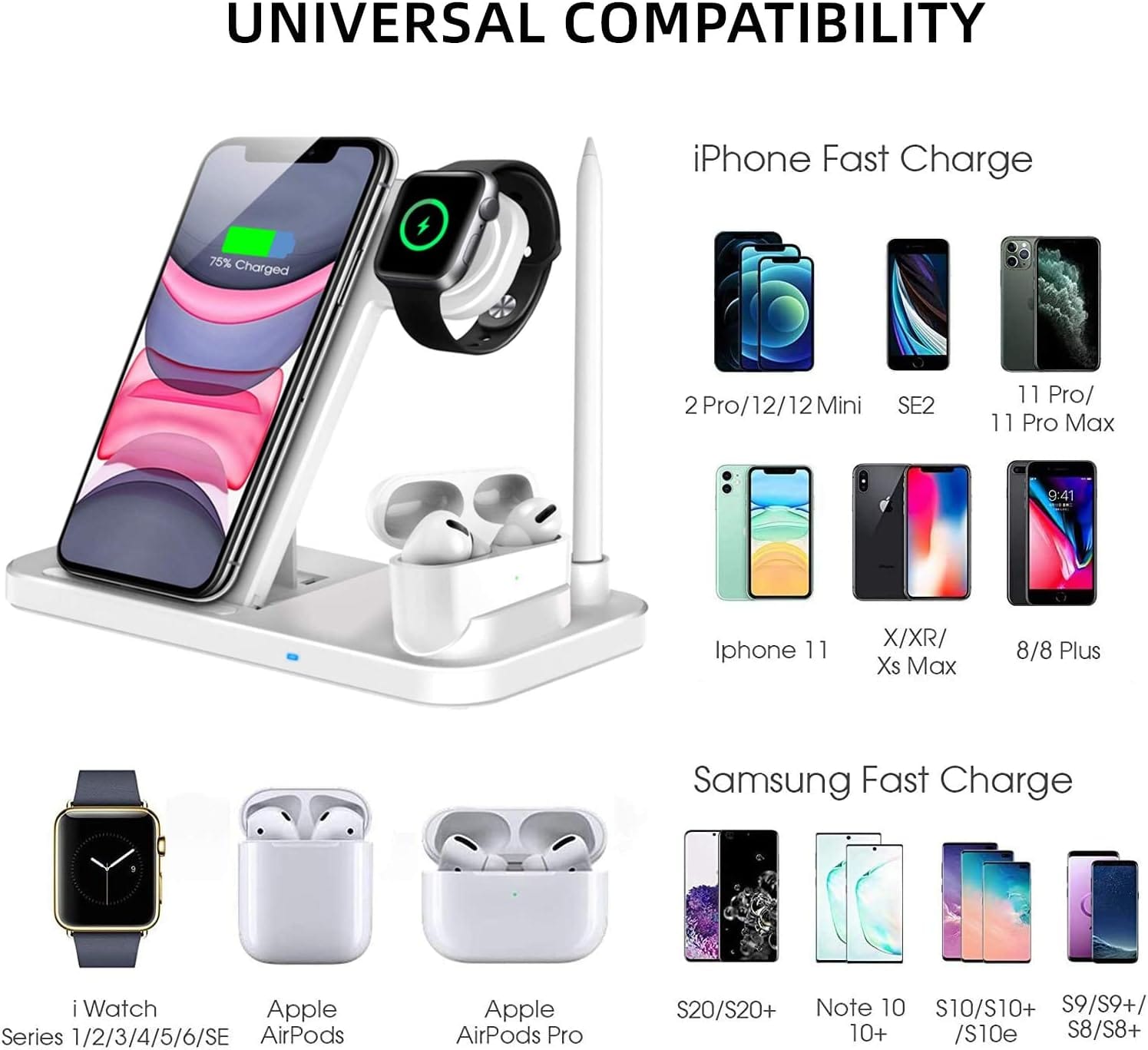 AccLoo Wireless Charger, 4 in 1 Fast Wireless Charging Station for Phone