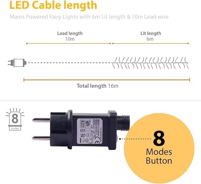 Ansio Fairy Lights Outdoor Indoor 6 m 480 LED Cluster Fairy Lights Christmas Tree Lights Power