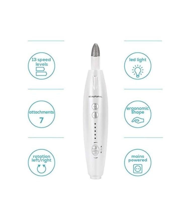 BEAUTURAL Professional Electric Manicure and Pedicure Kit, Nail File Drill, Powerful 13-Speed Nail Drill and 7 Attachment