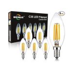 BRIMAX C35 LED Bulbs, 6W Candelabra Led Bulbs Dimmable, E12 Base, 2700K Warm Whit Glow