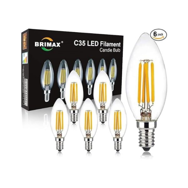 BRIMAX C35 LED Bulbs, 6W Candelabra Led Bulbs Dimmable, E12 Base, 2700K Warm Whit Glow