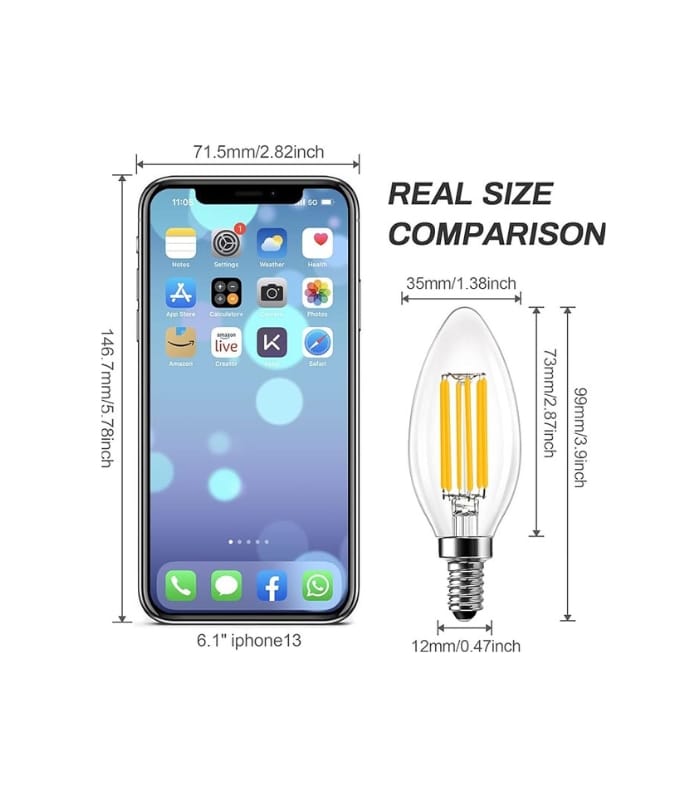 BRIMAX C35 LED Bulbs, 6W Candelabra Led Bulbs Dimmable, E12 Base, 2700K Warm Whit Glow