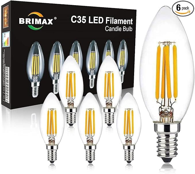BRIMAX C35 LED Bulbs, 6W Candelabra Led Bulbs Dimmable, E12 Base, 2700K Warm Whit Glow
