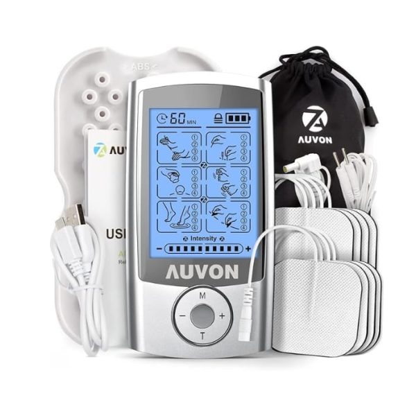AUVON Rechargeable TENS Unit Muscle Stimulator, 24 Modes 4th Gen TENS Machine with 8pcs 2"x2