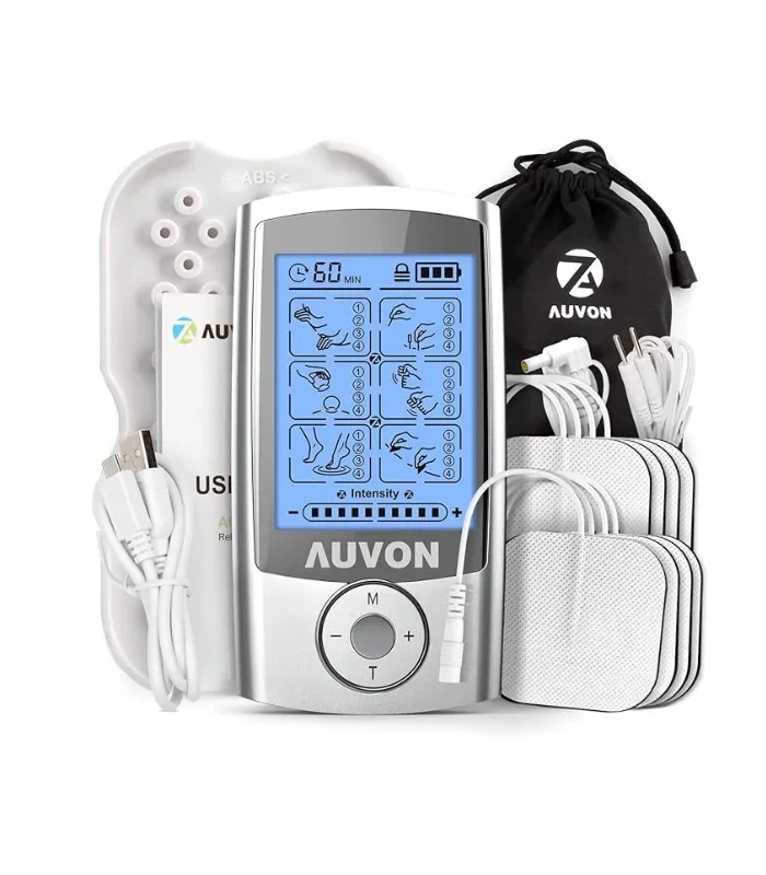 AUVON Rechargeable TENS Unit Muscle Stimulator, 24 Modes 4th Gen TENS Machine with 8pcs 2"x2