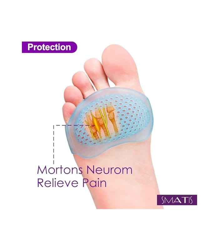 1.SAFETY -- These metatarsal pads are made from medical Grade Silicone Gel, our gel pads do not absorb odor and dirt 2.COMFY - Ball of foot cushions are very soft, gel pads have plenty of air holes for additional ventilation, which help reduce feet swelling, pain and discomfort during the standing long hours 3.RELIEVE PAIN -- These ball pads providing a mild massage during any movements thus improving the comfort level and helping relieve pain, and all the fatigue and stresses 4.REUSABLE -- When wearing ball pads was like walking on a cloud, and is easily cleaned with warm water and soap