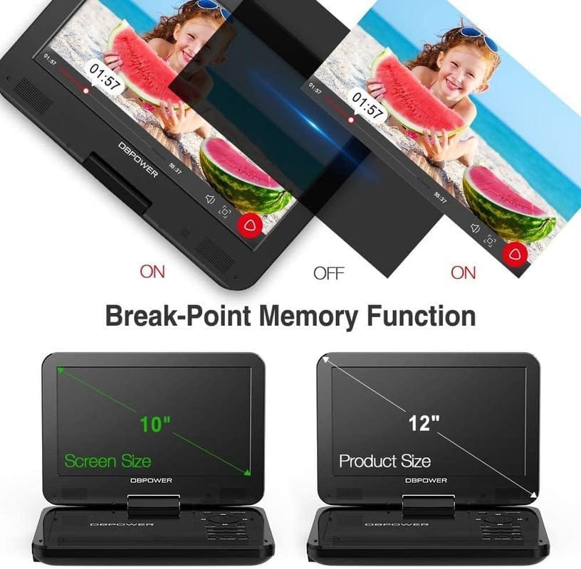 DBPOWER 12″ Portable DVD Player with 5-Hour Rechargeable Battery