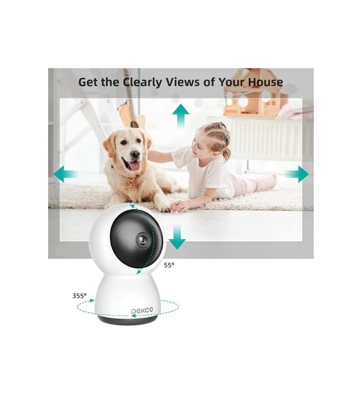 DEKCO DC2L 2K Security Camera Indoor, Baby Monitor Pet Camera 360-Degree for Home Security