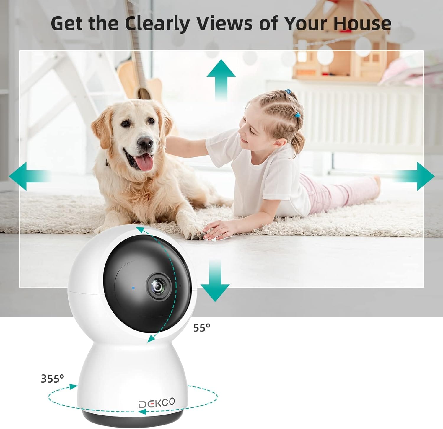 DEKCO DC2L 2K Security Camera Indoor, Baby Monitor Pet Camera 360-Degree for Home Security