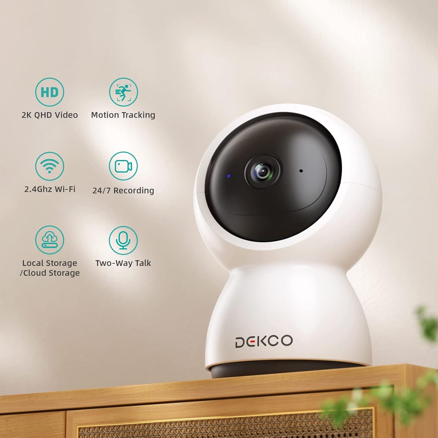 DEKCO DC2L 2K Security Camera Indoor, Baby Monitor Pet Camera 360-Degree for Home Security