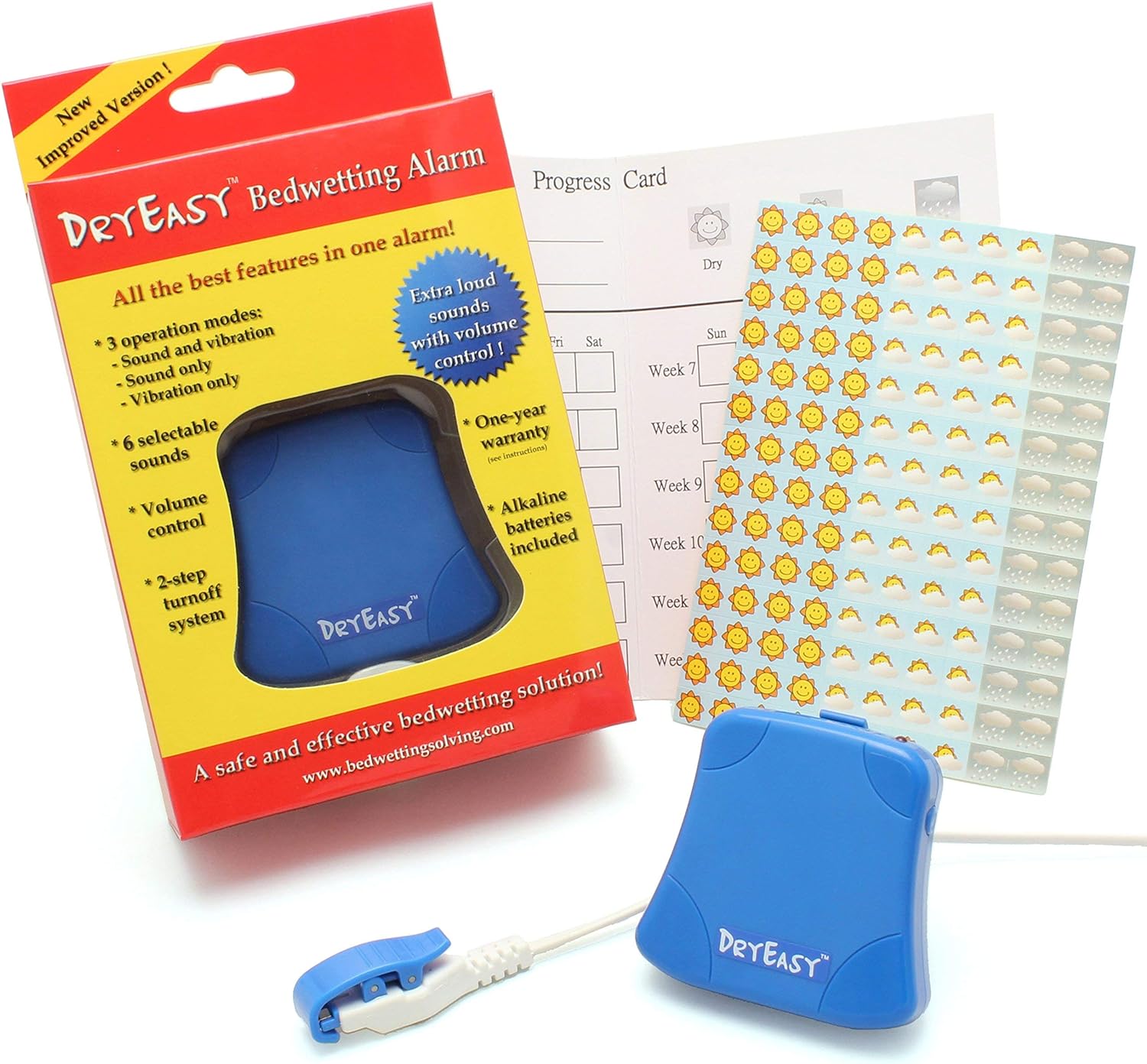 DryEasy Bedwetting Alarm with volume control, 6 selectable sounds and vibration