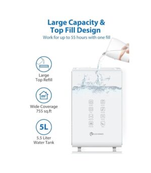 Elechomes Humidifier for Large Room Bedroom Plants, SH8820 Warm and Cool Mist Humidifiers, 5.5L
