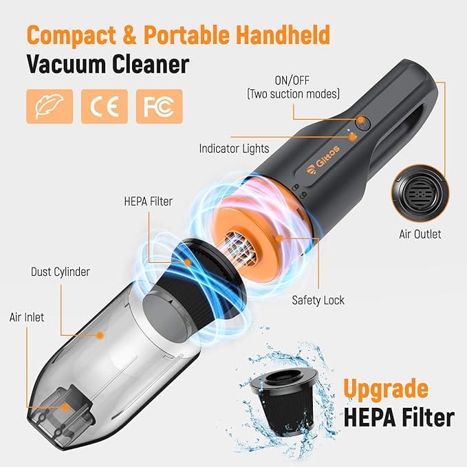 Gittos Handheld Vacuum, Handheld Vacuum Cleaner Cordless Rechargeable