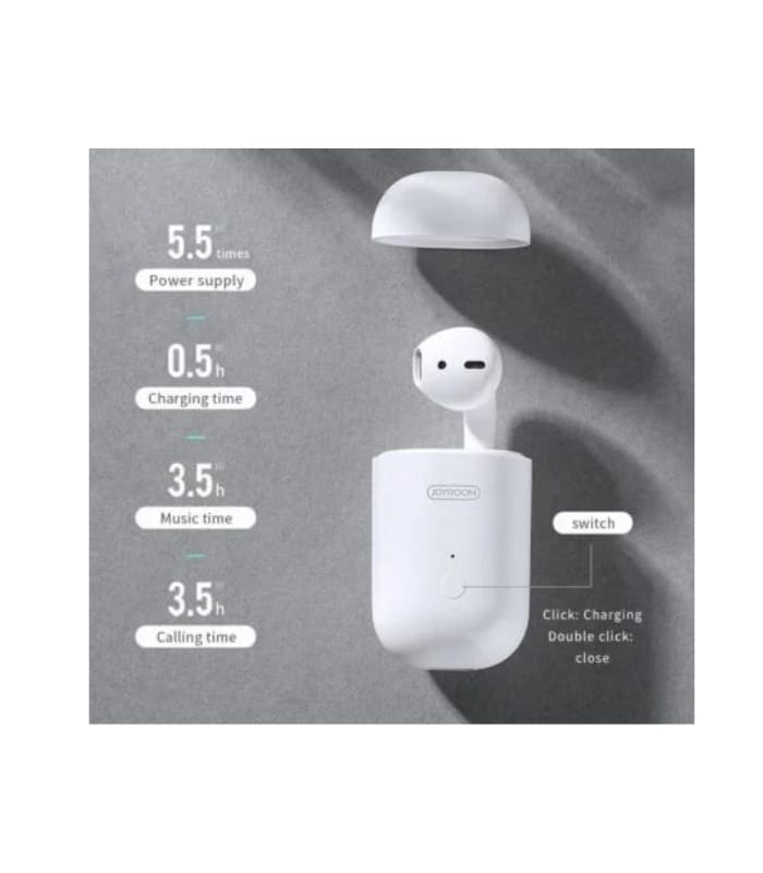 JOYROOM JR-SP1 SINGLE BLUETOOTH EARPHONE WITH CHARGING CASE – WHITE