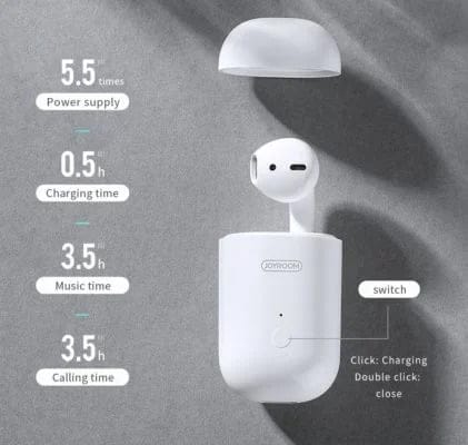 JOYROOM JR-SP1 SINGLE BLUETOOTH EARPHONE WITH CHARGING CASE – WHITE