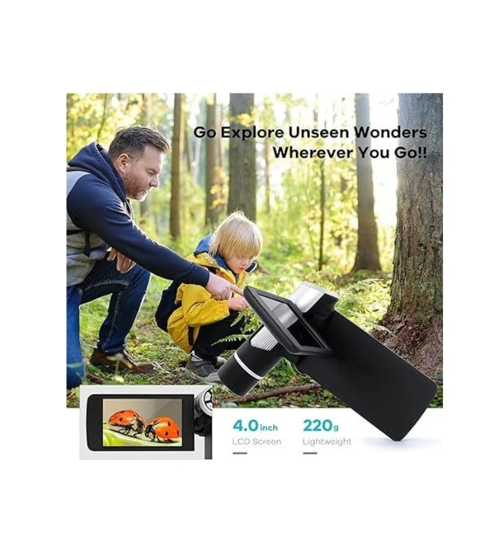 LM203 Handheld Digital Microscope with 4" LCD Screen, 200X USB Portable Digital Microscope Coin Magnifier