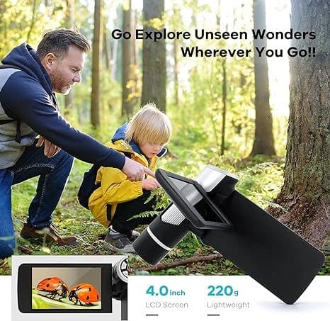 LM203 Handheld Digital Microscope with 4″ LCD Screen, 200X USB Portable Digital Microscope Coin Magnifier