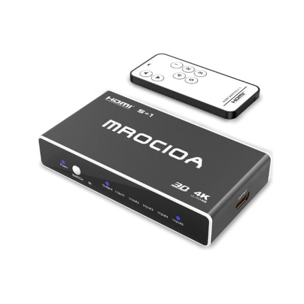 MROCIDA HDMI Switch 4K 30hz hdmi 1.4 5 in 1 Out HDMI Switcher 5 Port with IR Remote Control HDMI Splitter Support