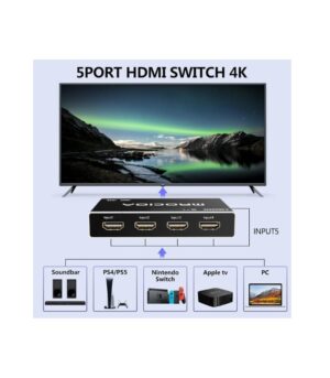 MROCIDA HDMI Switch 4K 30hz hdmi 1.4 5 in 1 Out HDMI Switcher 5 Port with IR Remote Control HDMI Splitter Support