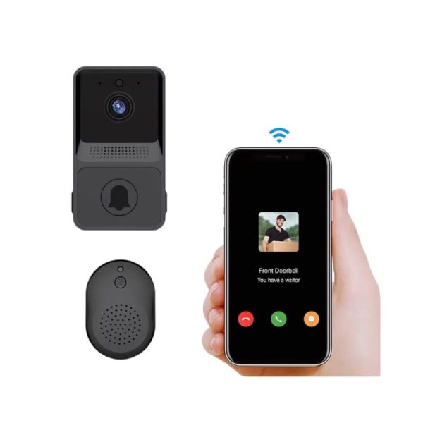 Mini Wireless Doorbell Camera WiFi Smart Home Security Camera with Chime, Black
