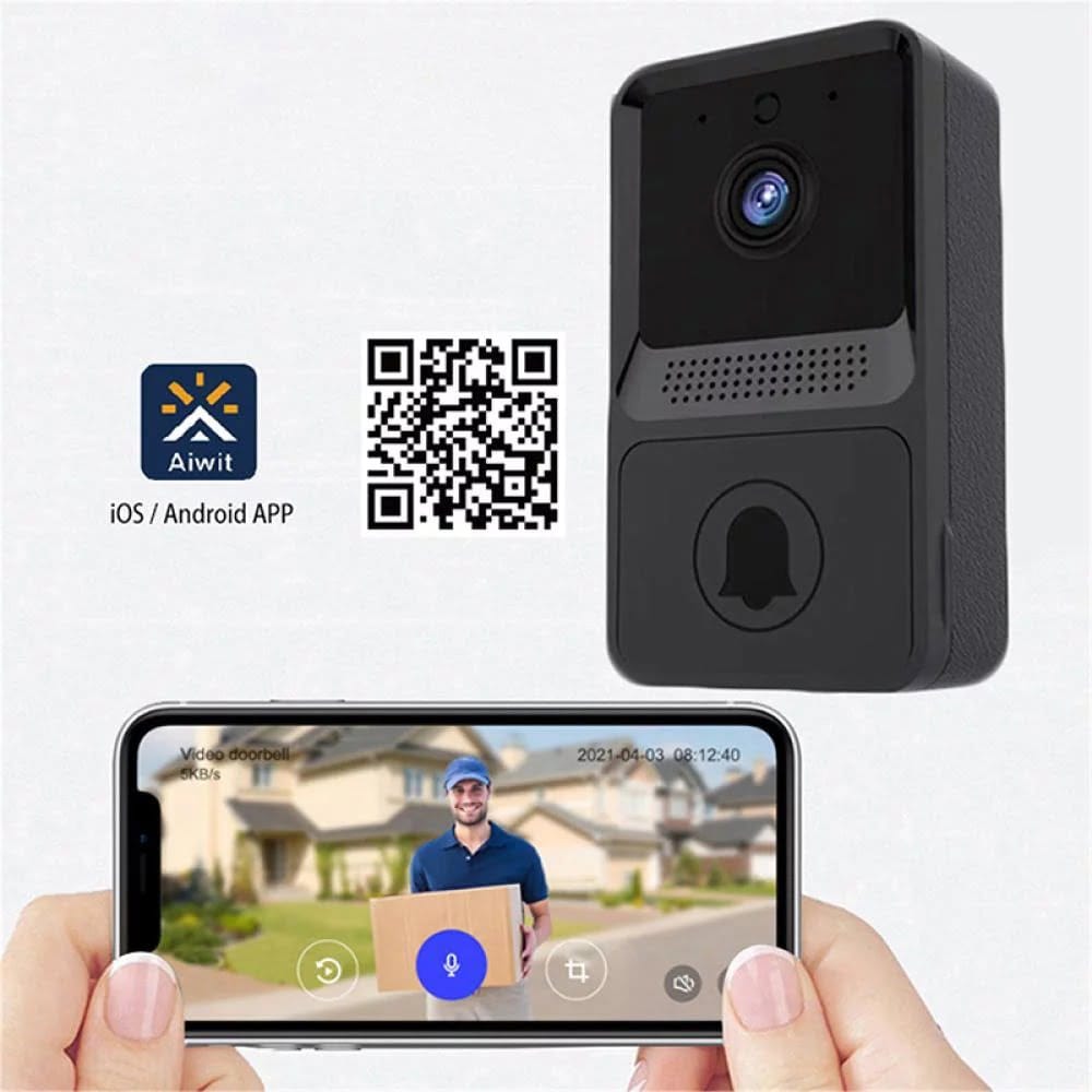 Mini Wireless Doorbell Camera WiFi Smart Home Security Camera with Chime, Black