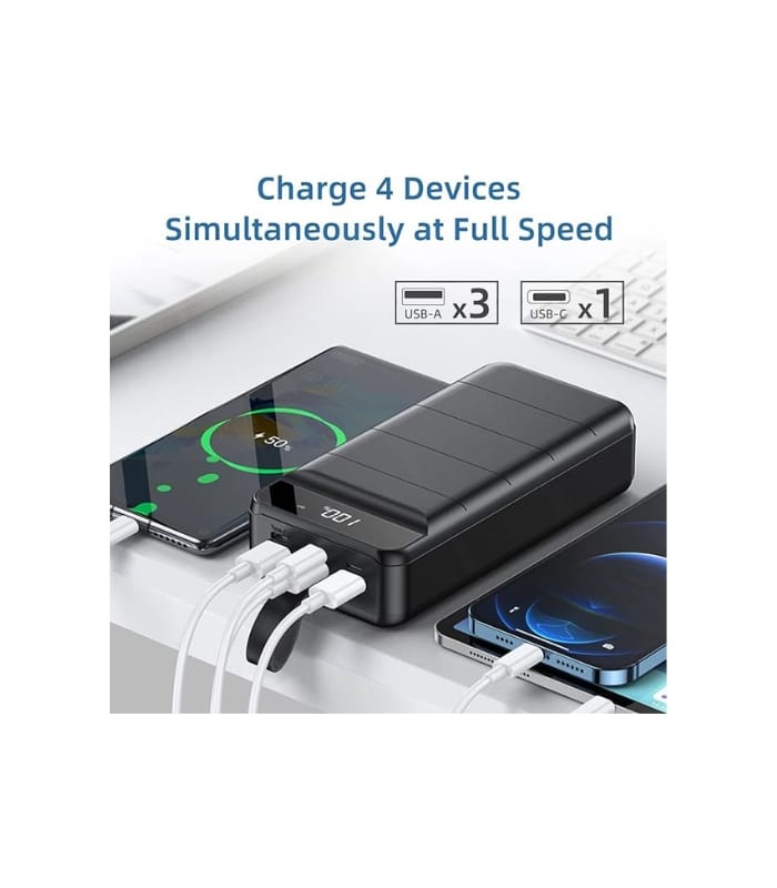 Power Bank 50000mAh, 22.5W PD Quick Charge Portable Charger with 4 Outputs & 3 Inputs & Flashlight and LED Display
