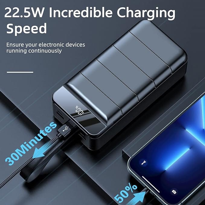 Power Bank 50000mAh, 22.5W PD Quick Charge Portable Charger with 4 Outputs & 3 Inputs & Flashlight and LED Display