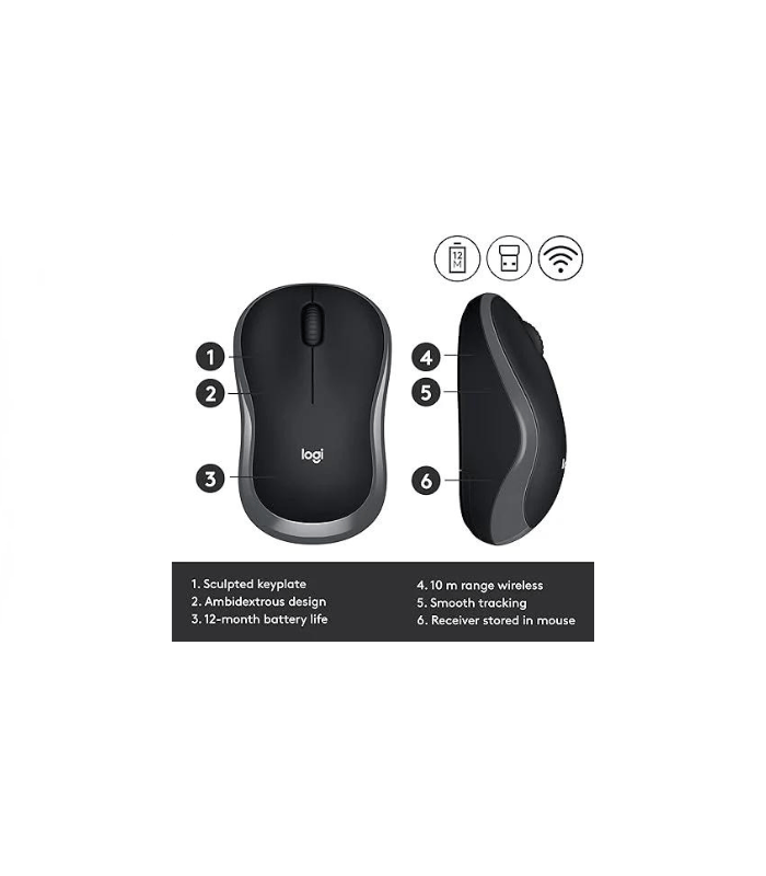 Logitech M185 Wireless Mouse, 2.4GHz with USB Mini Receiver, 12-Month Battery Life