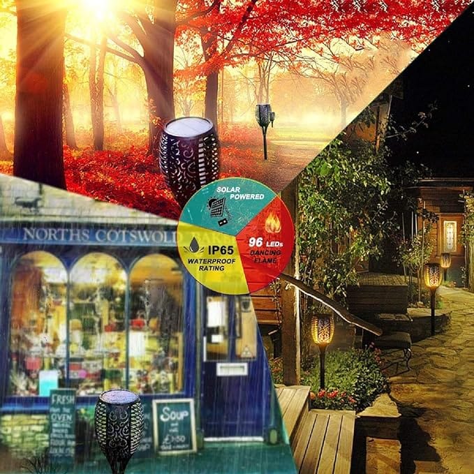 WBM Smart Solar Light Torch, Waterproof, Flickering Flame Solar Lights Outdoor 4 Piece