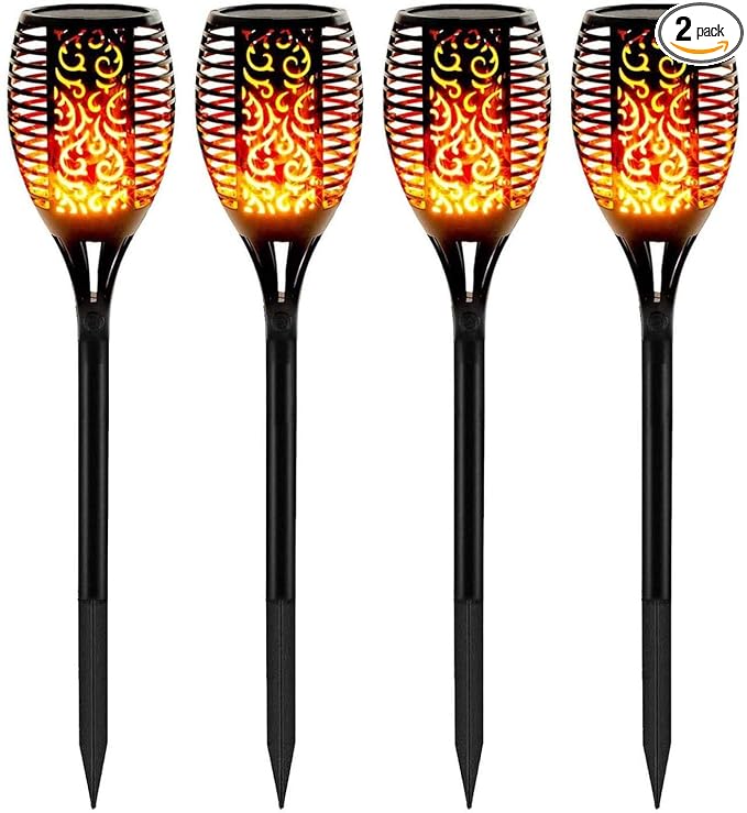 WBM Smart Solar Light Torch, Waterproof, Flickering Flame Solar Lights Outdoor 4 Piece