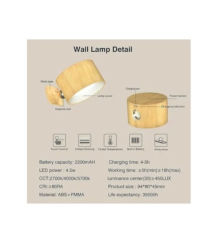 Wall Light LED Wall lamp with Rechargeable Battery Operated