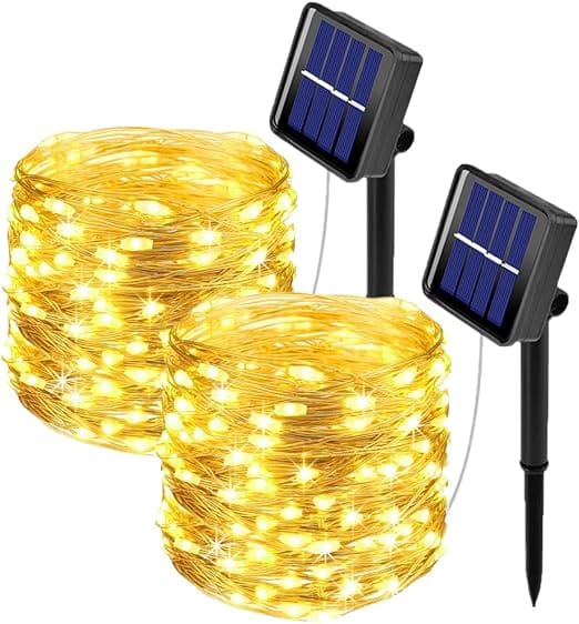 【8 Modes and Upgrade Battery】 The solar outdoor string lights has 2 switches (Power ON/OFF, Mode changing), press mode button selects 8 different modes to satisfy your diverse needs. Upgraded Solar Panel to more efficient exchange rate and HIGH battery capacity which increases to 800MaH, 6-8 hours charging in the daytime can provide 8-14 hours working time in the night. 【Garden Lights Solar Powered Waterproof】 Both the string lights and the solar panel are IP44 Waterproof. No worry to use them in the rain. 【Energy-saving & Eco-friendly】solar powered string lights, avoiding high electricity bills. During the day, high-efficiency solar panels convert sunlight into electricity and store it in a built-in rechargeable battery, and then the string of lights will automatically light up at night. 【Multi-application scenarios】 These christmas lights are a great decorative accessory to illuminate indoor and outdoor spaces, like your gardens, patio, fence, gate, yard, wedding, party, Christmas trees etc. And the copper wire is quite flexible, easily bent into any shape you like.