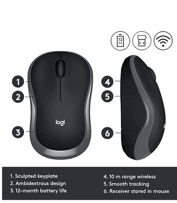 Logitech M185 Wireless Mouse, 2.4GHz with USB Mini Receiver, 12-Month Battery Life (Blue) Logitech M185 Wireless Mouse, 2.4GHz with USB Mini Receiver, 12-Month Battery Life (Blue)