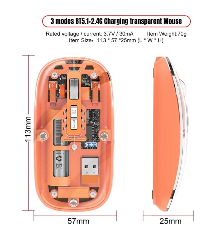 Mouse Wireless M233,Transparent Magnetic Mouse 2.4G Rechargeable for PC Rechargeable