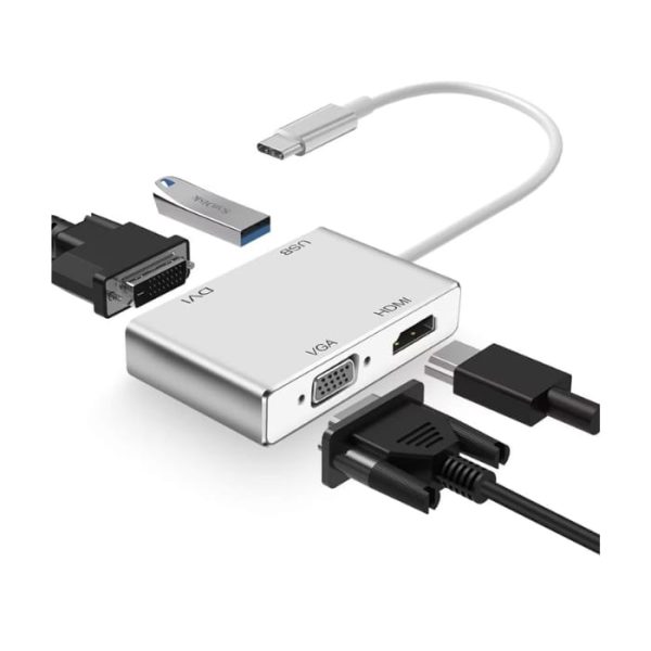 4 in 1 Multi Hub USB C to HDMI DVI VGA USB3.0 Converter Adapter