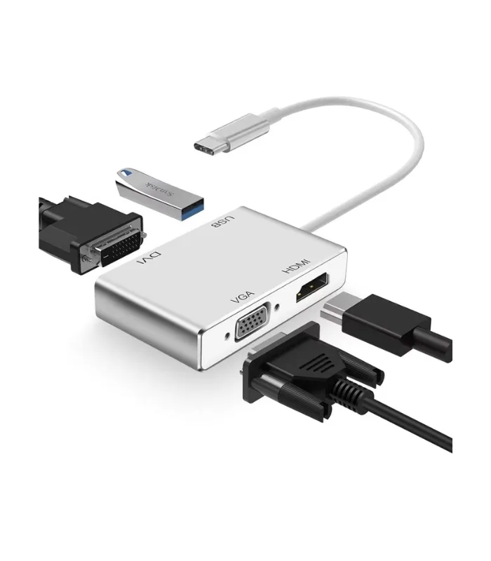 4 in 1 Multi Hub USB C to HDMI DVI VGA USB3.0 Converter Adapter