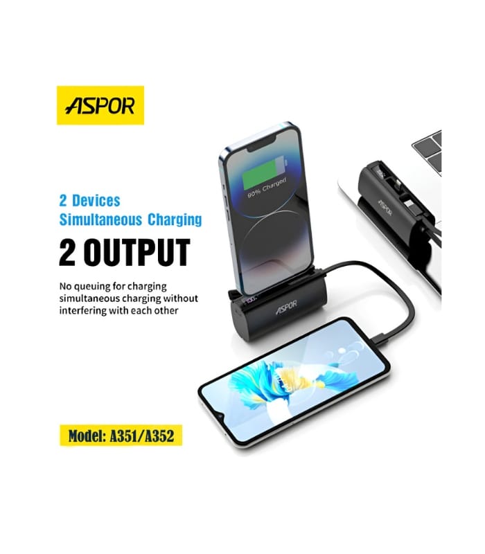 Aspor A352 Dual TYPE-C Flexible Portable Mini 5000mAh Power Bank