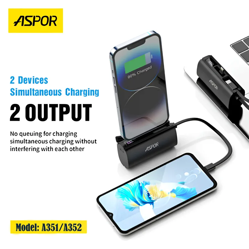 Aspor A352 Dual TYPE-C Flexible Portable Mini 5000mAh Power Bank