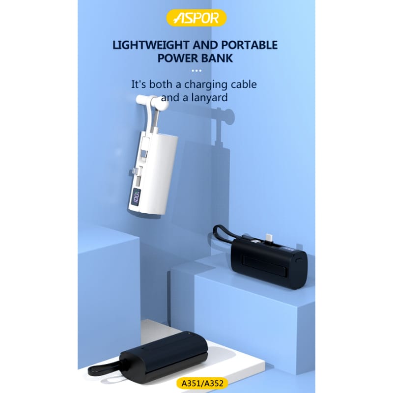 Aspor A352 Dual TYPE-C Flexible Portable Mini 5000mAh Power Bank