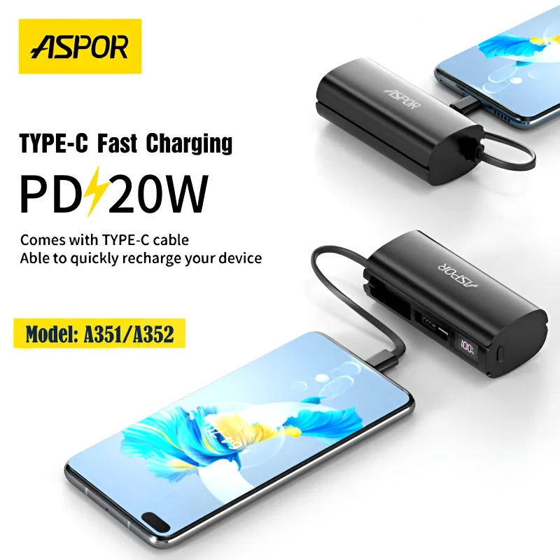 Aspor A352 Dual TYPE-C Flexible Portable Mini 5000mAh Power Bank