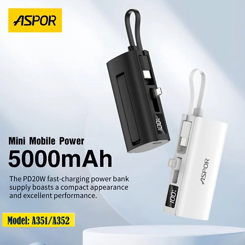 Aspor A352 Dual TYPE-C Flexible Portable Mini 5000mAh Power Bank