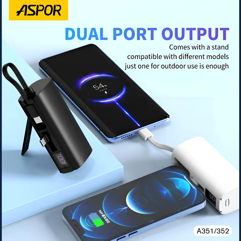 Aspor A352 Dual TYPE-C Flexible Portable Mini 5000mAh Power Bank
