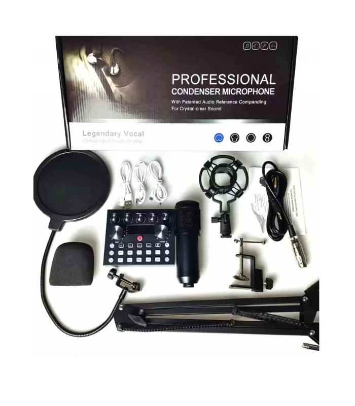 Bm-800 V10 Podcast Condenser Microphone Set With Live Sound Card
