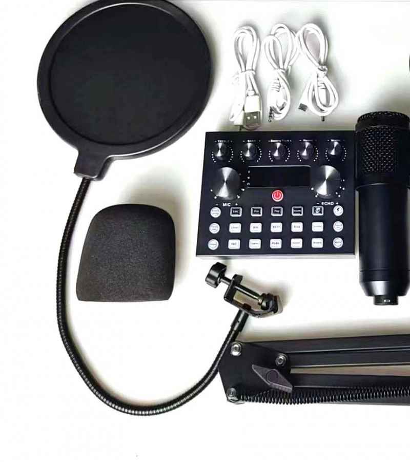 Bm-800 V10 Podcast Condenser Microphone Set With Live Sound Card