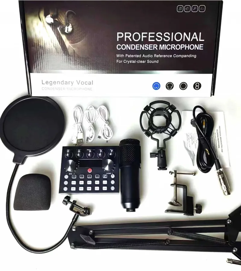 Bm-800 V10 Podcast Condenser Microphone Set With Live Sound Card