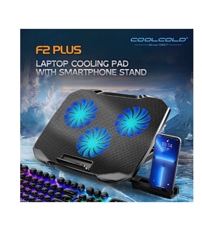 F2 Plus CoolCold Gaming Cooler 3 Big Fans Cooling Pad-